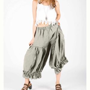 Heart's Desire Jasmine Pant Striped Linen Balloon Wide Leg Ruffle Boho Cottage S